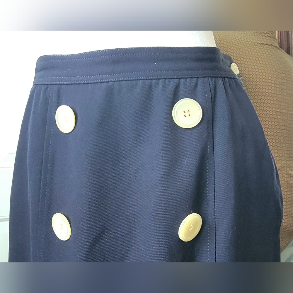 Vintg Valentino Miss V Tailored Pencil Skirt Womens US 6-8 Navy 100% Wool Nautic - Picture 8 of 13